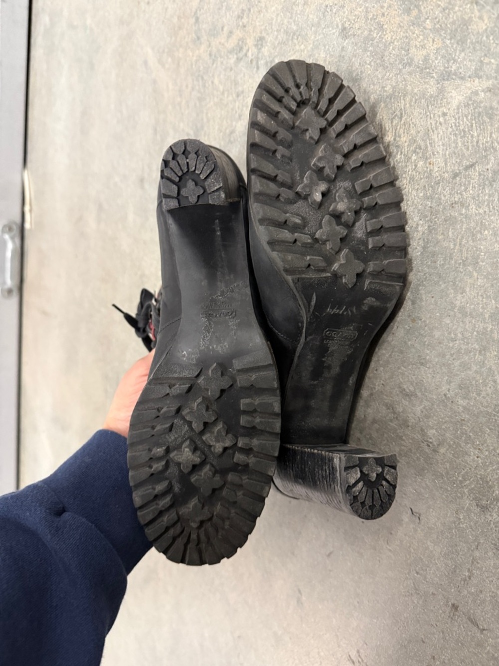 Coach Black Leather Lace-Up Boots with Red Interior - Picture 6 of 7
